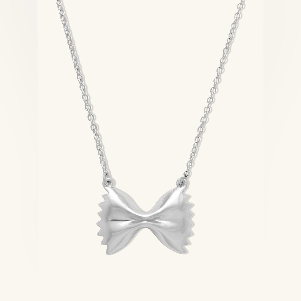 Wanderlust + Co Bow Tie Pasta Necklace Silver Rhodium - Picture 3 of 9